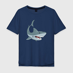 Футболка оверсайз мужская Агрессивная акула, цвет: тёмно-синий