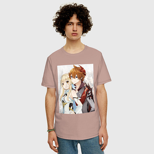 Мужская футболка оверсайз Lumine and tartaglia / Пыльно-розовый – фото 3