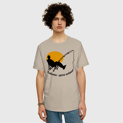 Мужская футболка оверсайз Рыбалка-дело клёвое / Миндальный – фото 3