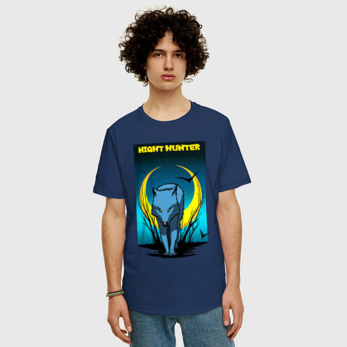 Мужская футболка оверсайз Ночной охотник / Тёмно-синий – фото 3