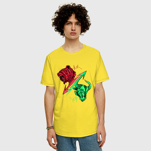 Мужская футболка оверсайз Медведь и Бык / Желтый – фото 3