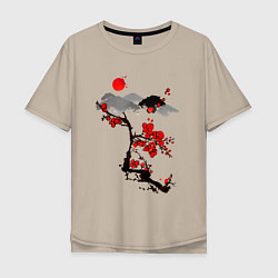 Футболка оверсайз мужская Рисунок Сакура, цвет: миндальный