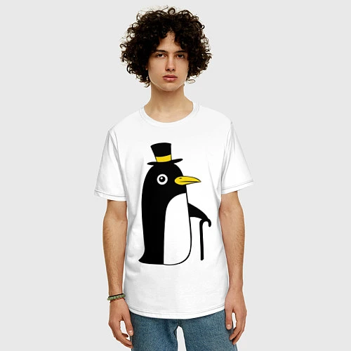 Мужская футболка оверсайз Пингвин в шляпе / Белый – фото 3
