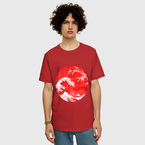 Мужская футболка оверсайз Волна в Канагаве / Красный – фото 3
