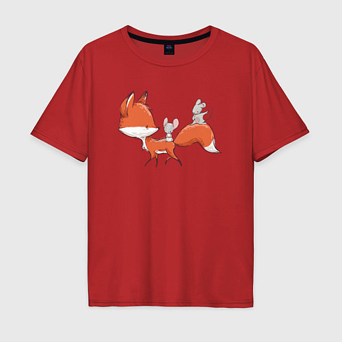Мужская футболка оверсайз Лисичка и мышки / Красный – фото 1