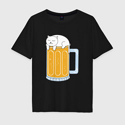 Футболка оверсайз мужская Beer Cat, цвет: черный