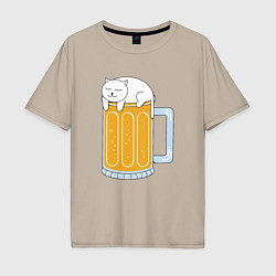 Футболка оверсайз мужская Beer Cat, цвет: миндальный