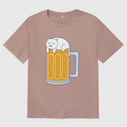 Футболка оверсайз мужская Beer Cat, цвет: пыльно-розовый