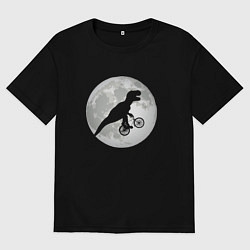 Футболка оверсайз мужская Динозавр летит на фоне луны, цвет: черный