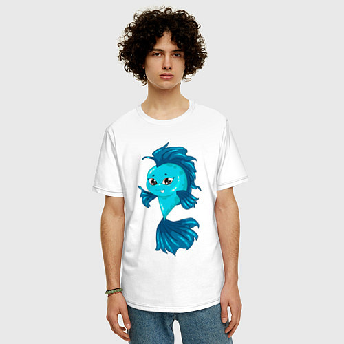 Мужская футболка оверсайз Голубая рыбка / Белый – фото 3