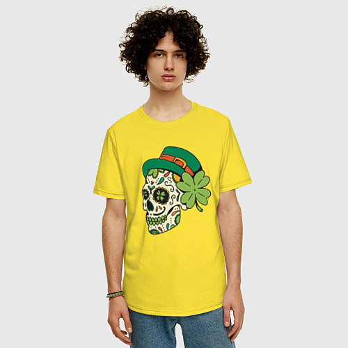 Мужская футболка оверсайз Череп в стиле Святого Патрика / Желтый – фото 3
