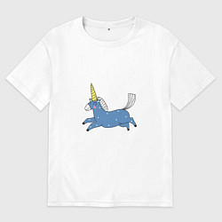 Футболка оверсайз мужская Синий единорог бежит, цвет: белый