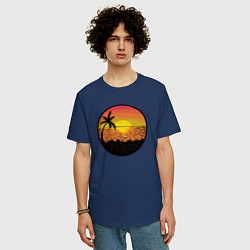 Футболка оверсайз мужская Закат солнце на пляже, цвет: тёмно-синий — фото 2