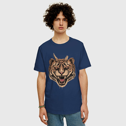 Мужская футболка оверсайз Evil Tiger / Тёмно-синий – фото 3