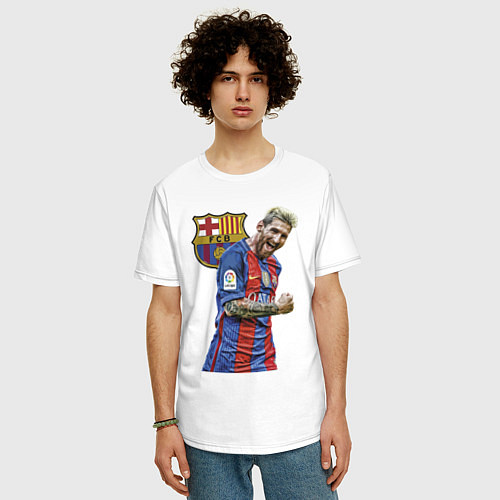 Мужская футболка оверсайз Лионель Месси Барселона Аргентинаа / Белый – фото 3