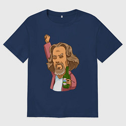 Футболка оверсайз мужская Джеффри с бутылкой, цвет: тёмно-синий