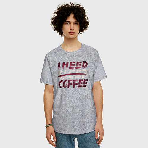 Мужская футболка оверсайз I need coffee / Меланж – фото 3
