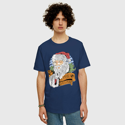Мужская футболка оверсайз Merry Christmas / Тёмно-синий – фото 3