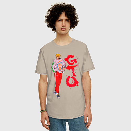 Мужская футболка оверсайз Онидзука крутой учитель / Миндальный – фото 3