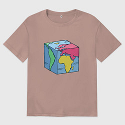 Футболка оверсайз мужская Квадратный глобус земли, цвет: пыльно-розовый