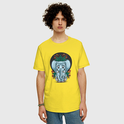 Мужская футболка оверсайз Слон и цветы / Желтый – фото 3