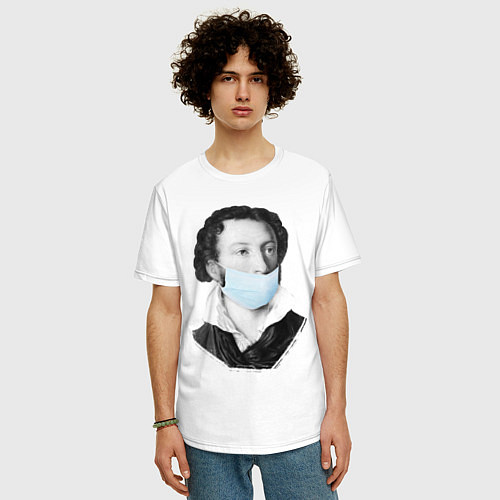 Мужская футболка оверсайз Пушкин в медицинской маске / Белый – фото 3