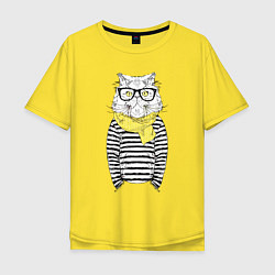 Футболка оверсайз мужская Hipster Cat, цвет: желтый