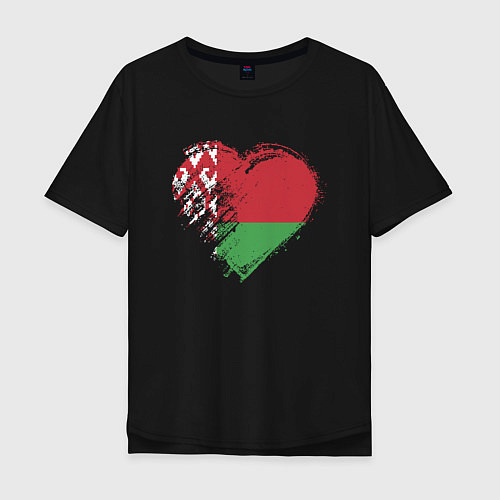 Мужская футболка оверсайз Сердце Беларуси / Черный – фото 1
