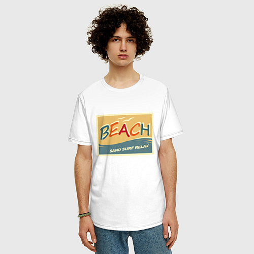 Мужская футболка оверсайз Пляж / Белый – фото 3