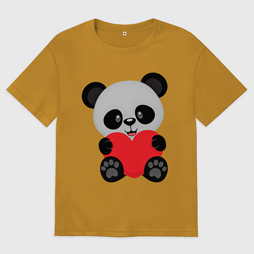 Мужская футболка оверсайз Love Панда / Горчичный – фото 1