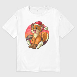 Футболка оверсайз мужская Новогодний лисёнок, цвет: белый