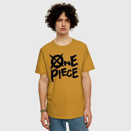 Мужская футболка оверсайз One Piece Большой куш лого / Горчичный – фото 3