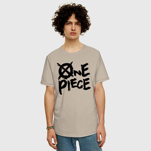 Мужская футболка оверсайз One Piece Большой куш лого / Миндальный – фото 3