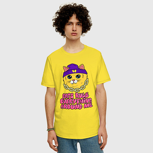 Мужская футболка оверсайз Cats Rule / Желтый – фото 3