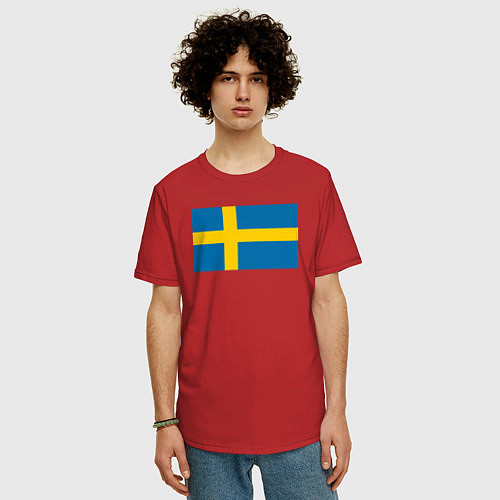 Мужская футболка оверсайз Швеция Флаг Швеции / Красный – фото 3
