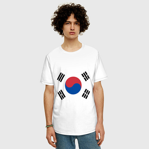 Мужская футболка оверсайз Корея Корейский флаг / Белый – фото 3
