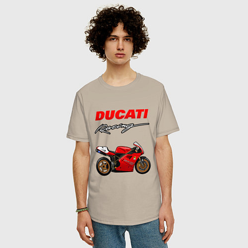 Мужская футболка оверсайз DUCATI ДУКАТИ MOTOSPORT / Миндальный – фото 3