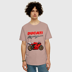 Футболка оверсайз мужская DUCATI ДУКАТИ MOTOSPORT, цвет: пыльно-розовый — фото 2