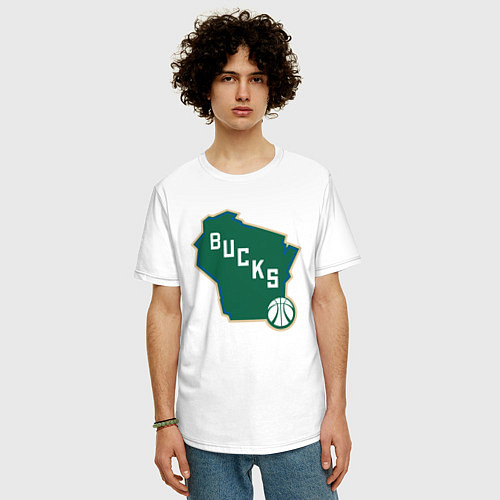 Мужская футболка оверсайз Bucks Map / Белый – фото 3