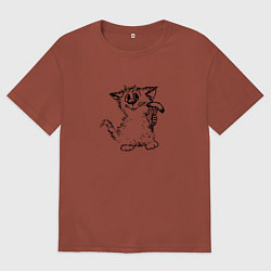 Футболка оверсайз мужская Котенок с вилкой и сосиской, цвет: кирпичный
