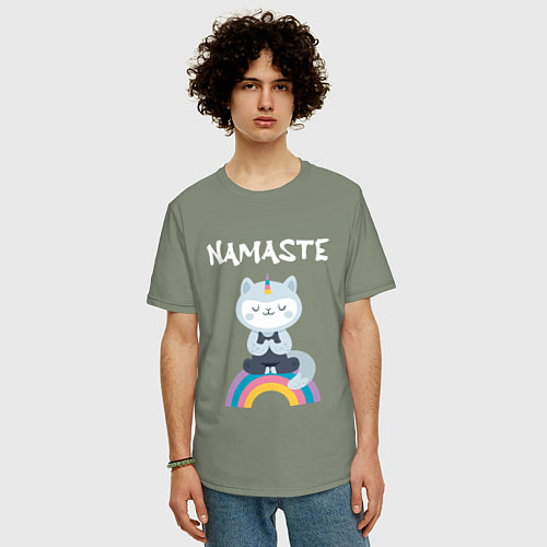 Мужская футболка оверсайз Йога Кошка / Авокадо – фото 3