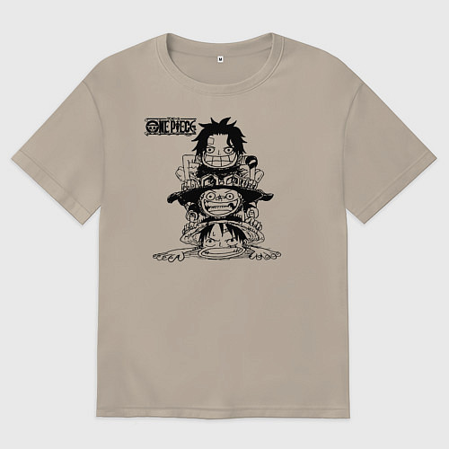 Мужская футболка оверсайз Эйс, Луффи и Сабо - Братство ASL / Миндальный – фото 1