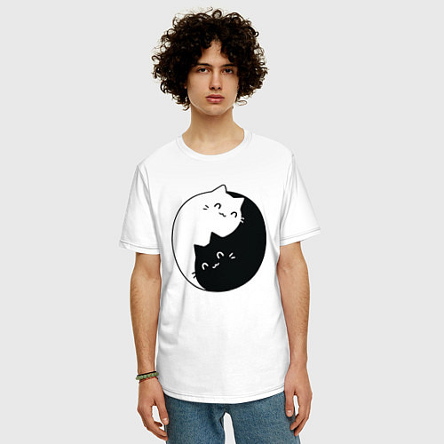 Мужская футболка оверсайз Инь Ян Котики / Белый – фото 3