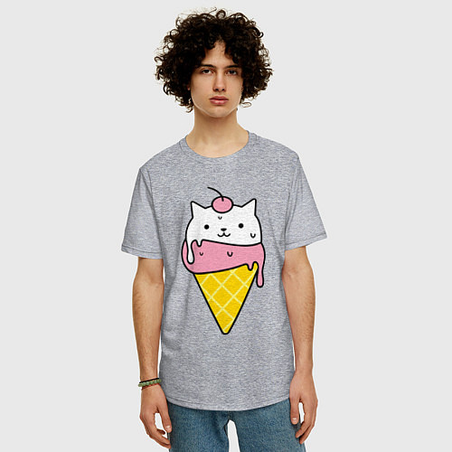 Мужская футболка оверсайз Ice Cream Cat / Меланж – фото 3