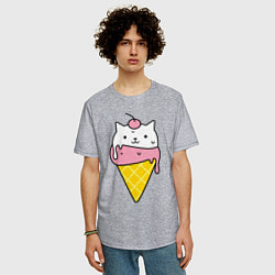 Футболка оверсайз мужская Ice Cream Cat, цвет: меланж — фото 2
