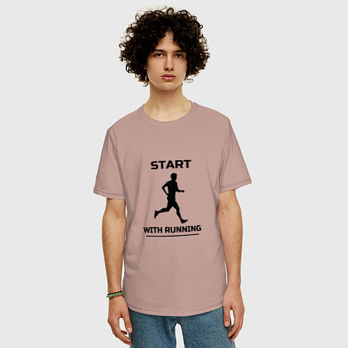 Мужская футболка оверсайз Начни с бега / Пыльно-розовый – фото 3