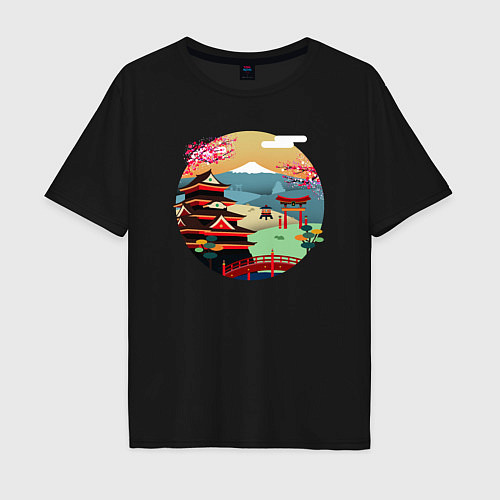 Мужская футболка оверсайз Японский закат / Черный – фото 1