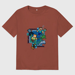 Футболка оверсайз мужская Майнкрафт Под водой, цвет: кирпичный