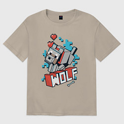 Футболка оверсайз мужская Майнкрафт Волк, Minecraft Wolf, цвет: миндальный