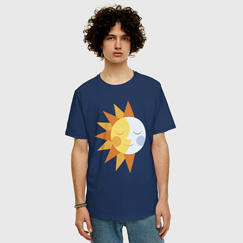 Мужская футболка оверсайз Sun and Moon / Тёмно-синий – фото 3